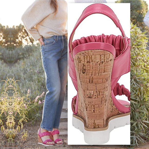 PIEPIEBUY Flirty Ruched Faux Leather High Cork Wedge Sandals NEW IN BOX! - Picture 4 of 8